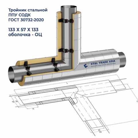 Тройниковое ответвление 133-57-133-1-ППУ-ОЦ
