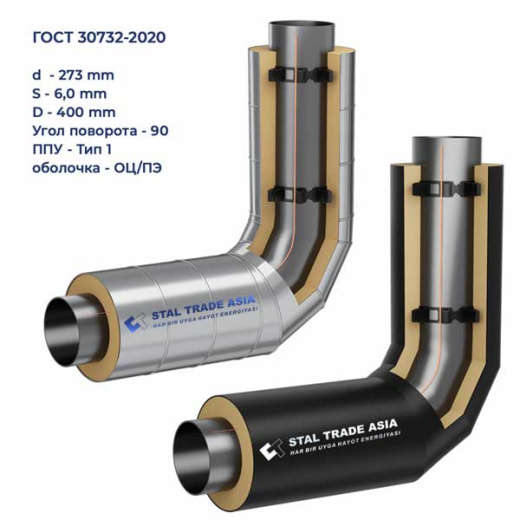 Отвод ст. 273X7,0-90-400-1-ППУ-ПЭ/ОЦ с ОДК