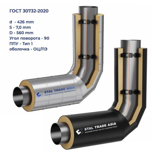 Отвод ст. 426X7,0-90-560-1-ППУ-ПЭ/ОЦ с ОДК