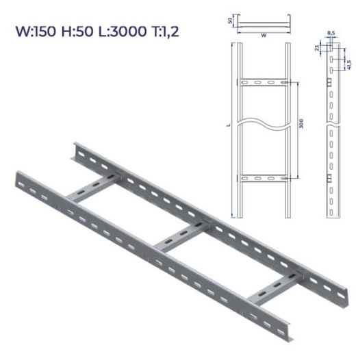 Лестничный лоток 150x50x3000