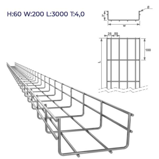 Проволочный лоток 200x60x3000