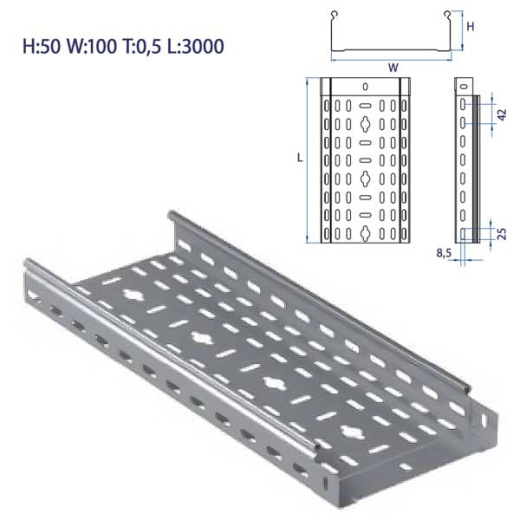 Лоток кабельный перфорированный 50x100x3000