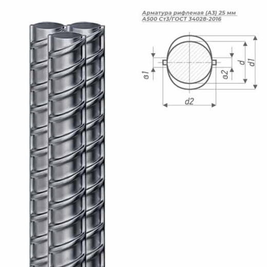 Арматура рифленая (АIII) 25 мм А500 Ст.3